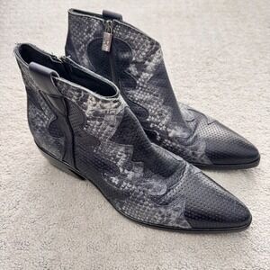 JO GHOST Size 39 Snake Embossed Leather Perforated Zip Ankle Boots Italy Black
